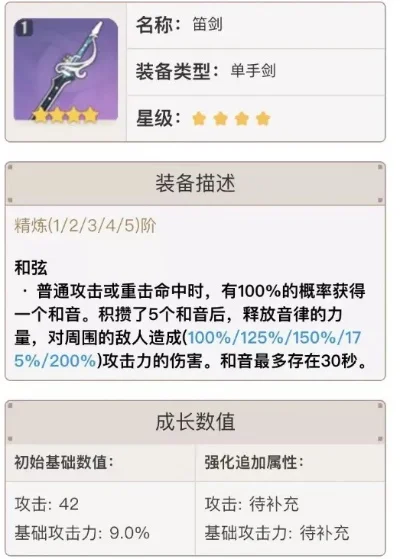 原神四星单手剑笛剑：和弦技能辅助利器，琴、七七等角色首选
