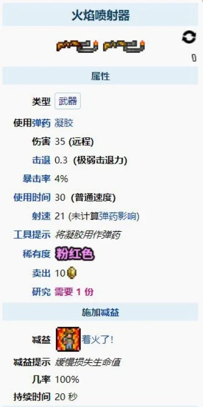 泰拉瑞亚喷火器：远程火焰武器，群体压制利器