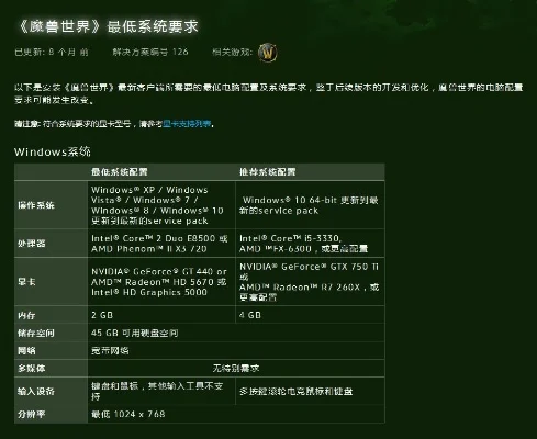 魔兽世界配置解析：最低／推荐／高配置要求及选择建议